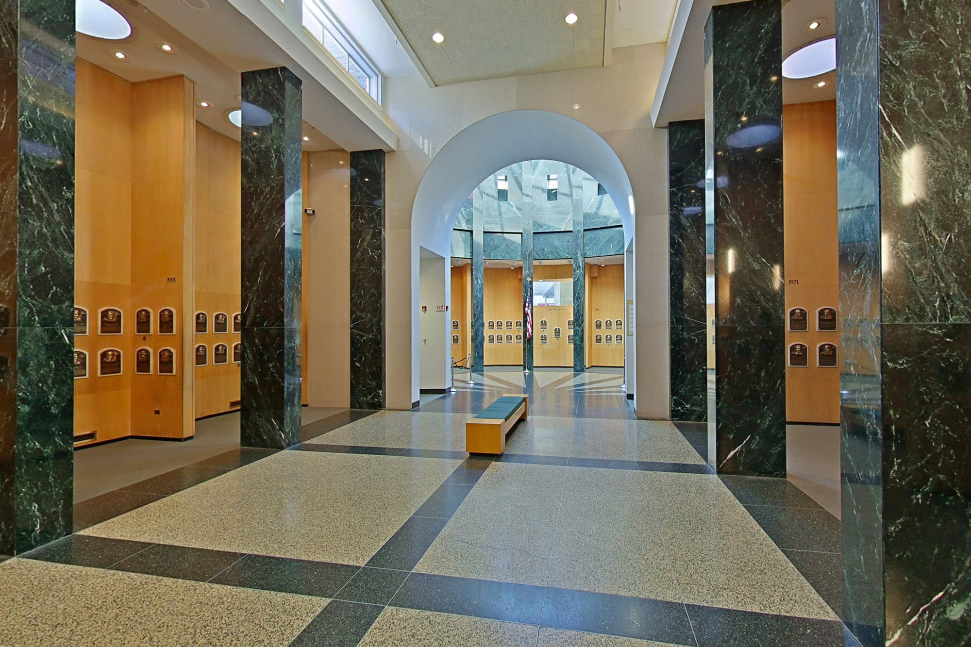 The Gallery of Plaques at the Baseball Hall of Fame in Cooperstown, NY features great columns and a stunning dome made of Vermont Verde Serpentine.