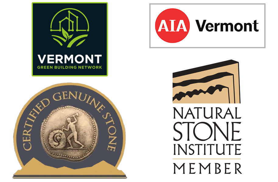 Member: Natural Stone Institute, Vermont Green Building Network, American Institute of Architects Vermont, Certified Genuine Stone,